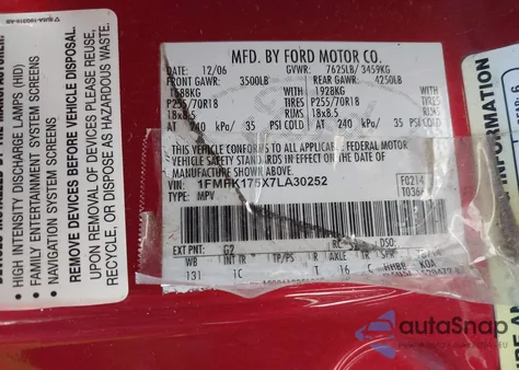 2007 Ford Expedition El Eddie Bauer from USA, damaged, VIN 1FMFK175X7LA30252